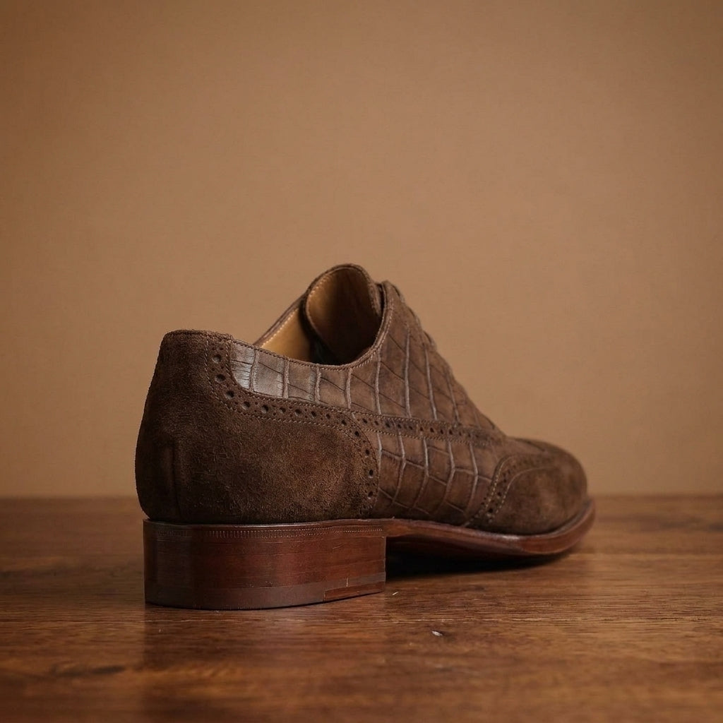 Brown Crocodile-Print Leather Sedarain Brogue Oxford with Natural Leather Sole
