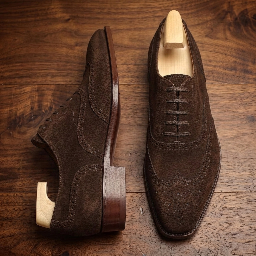 Brown Suede Sedarain Brogue Oxford with Natural Leather Sole