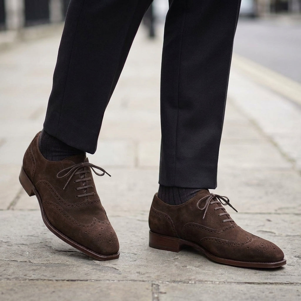 Brown Suede Sedarain Brogue Oxford with Natural Leather Sole
