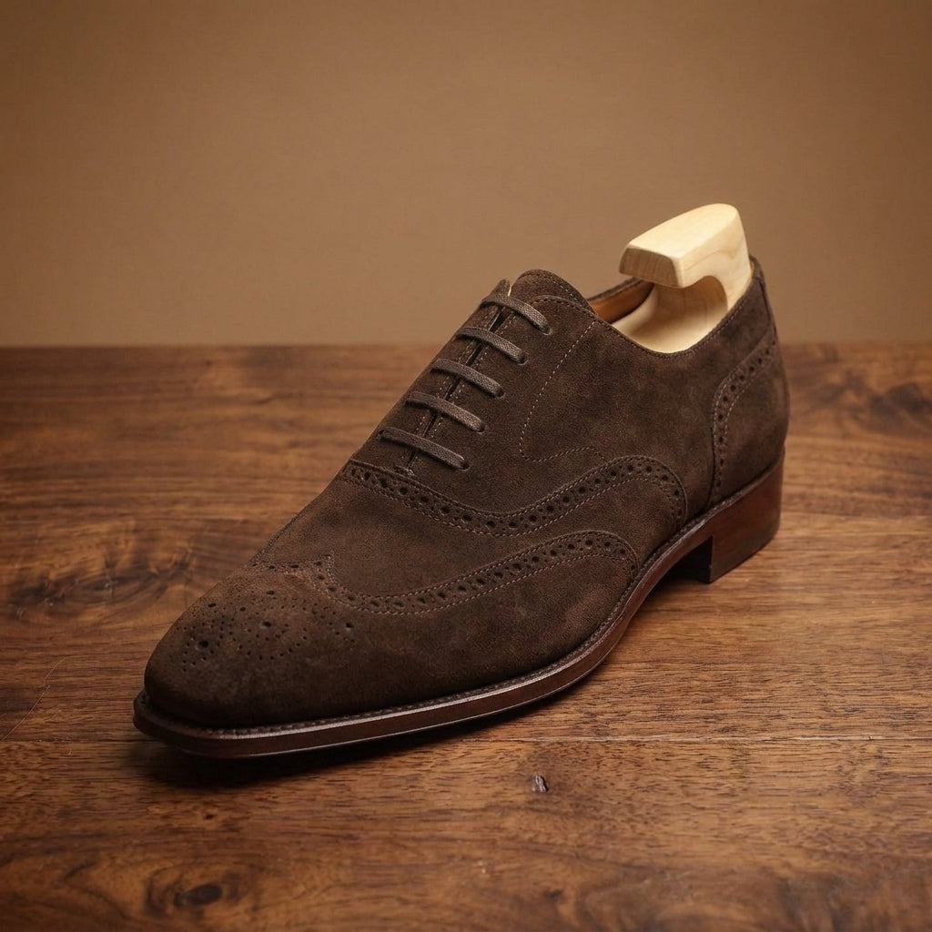 Brown Suede Sedarain Brogue Oxford with Natural Leather Sole