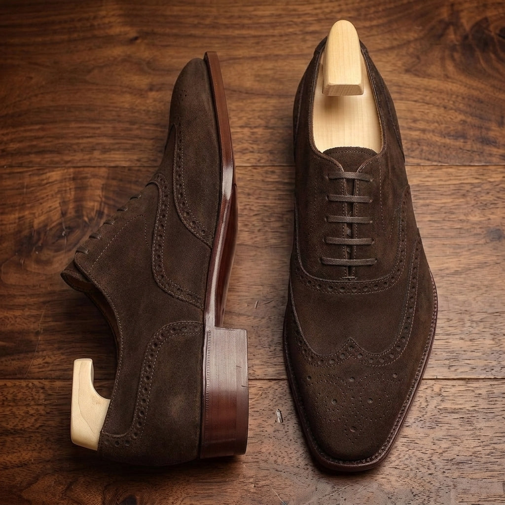 Burgundy Suede Sedarain Brogue Oxford with Natural Leather Sole