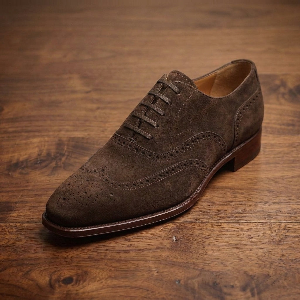 Burgundy Suede Sedarain Brogue Oxford with Natural Leather Sole