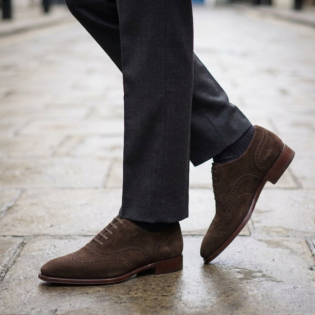 Burgundy Suede Sedarain Brogue Oxford with Natural Leather Sole