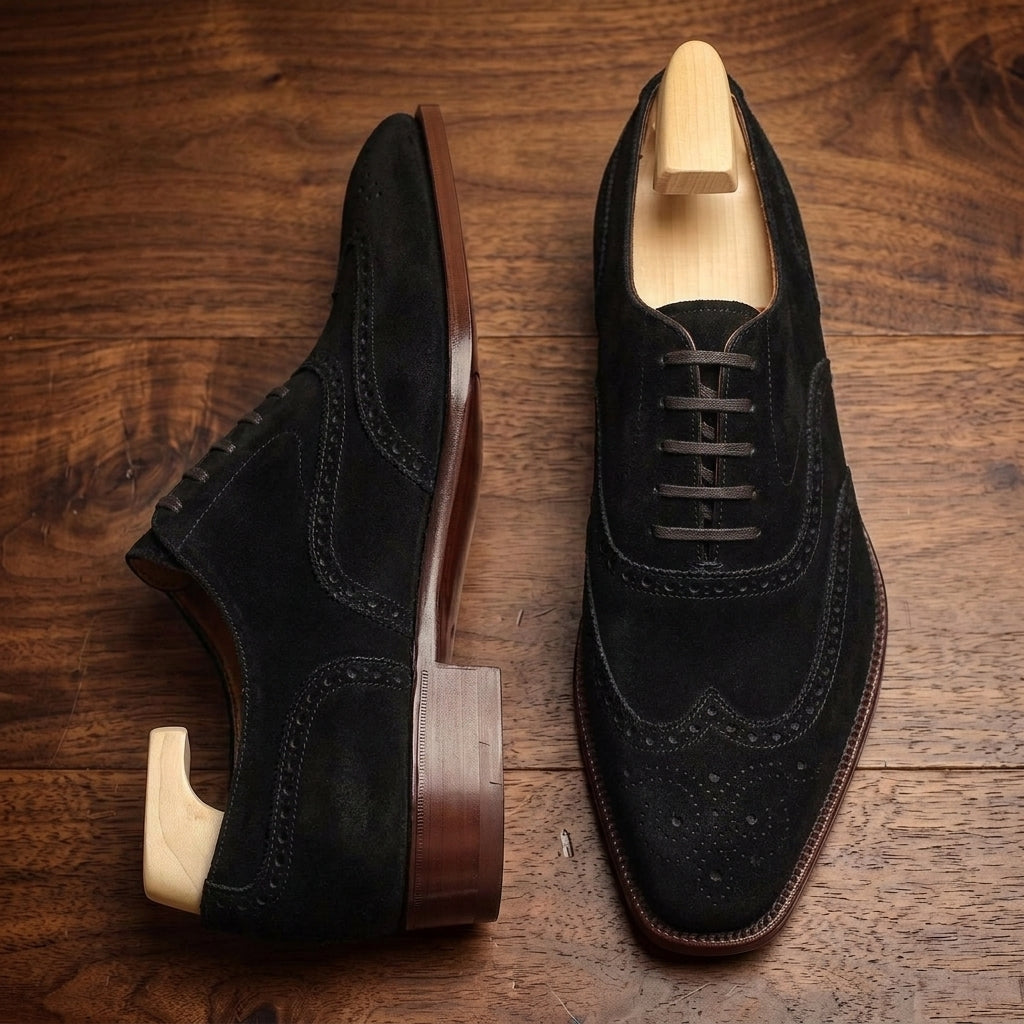 Cream Suede Sedarain Brogue Oxford with Natural Leather Sole