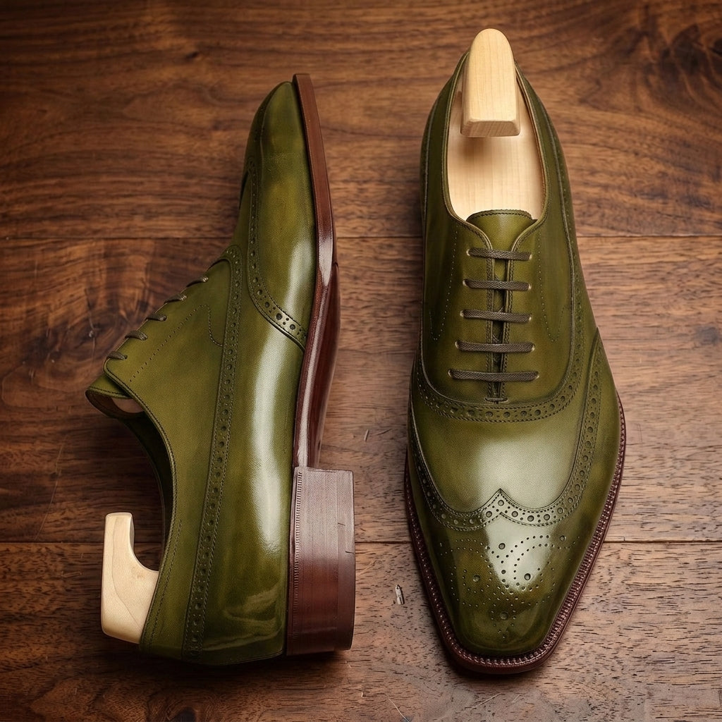 Green Leather Sedarain Brogue Oxford with Natural Leather Sole