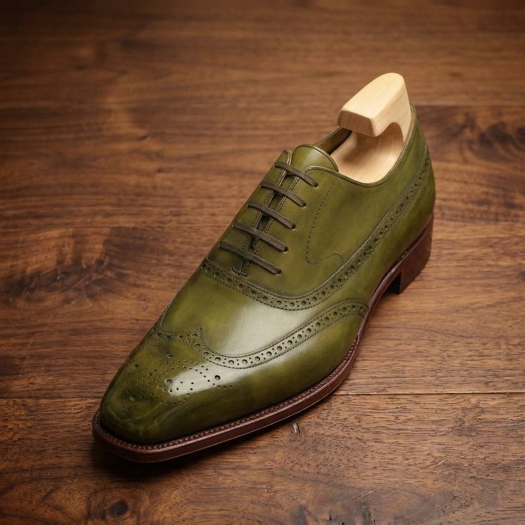 Green Leather Sedarain Brogue Oxford with Natural Leather Sole