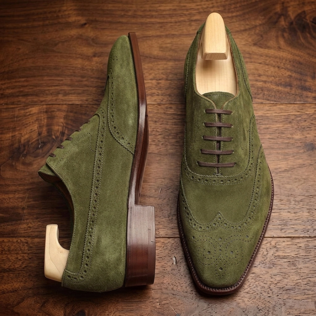 Green Suede Sedarain Brogue Oxford with Natural Leather Sole