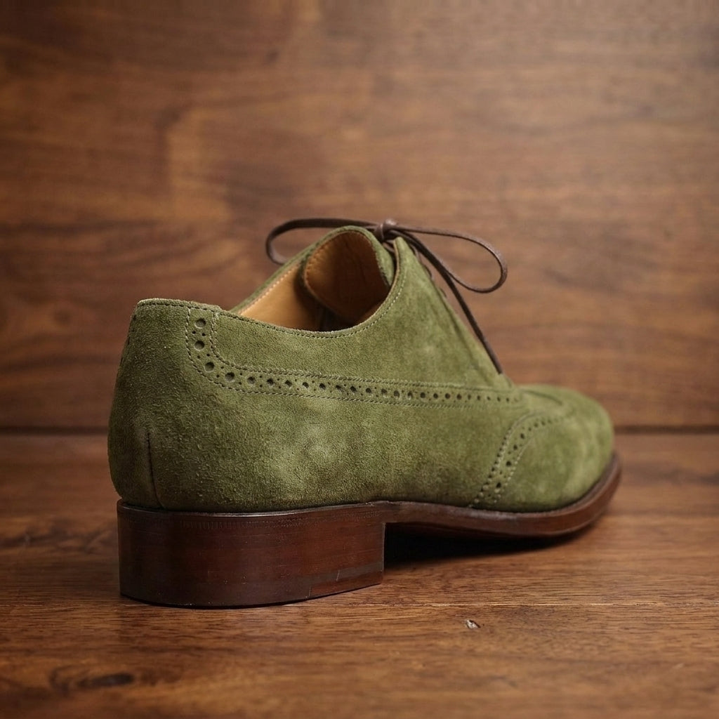 Green Suede Sedarain Brogue Oxford with Natural Leather Sole