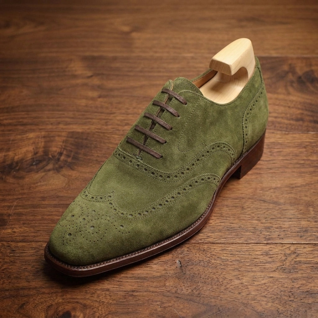 Green Suede Sedarain Brogue Oxford with Natural Leather Sole
