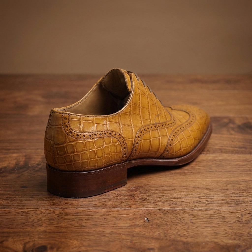 Tan Crocodile-Print Leather Sedarain Brogue Oxford with Natural Leather Sole