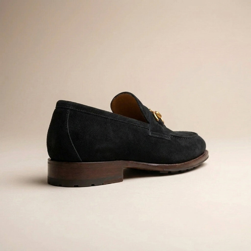 Brown Suede Solaro Horse Bit Loafer with Pebble Rubber Sole