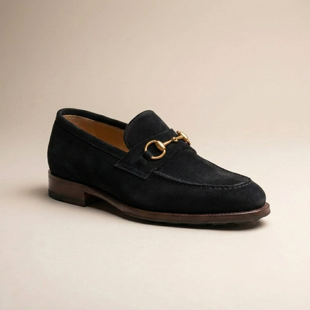 Brown Suede Solaro Horse Bit Loafer with Pebble Rubber Sole