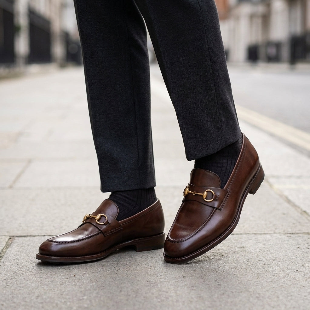 Burgundy Leather Solaro Horse Bit Loafer with Pebble Rubber Sole
