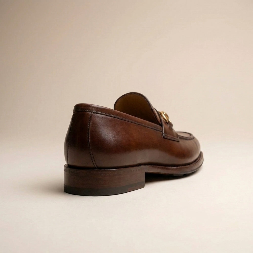 Burgundy Leather Solaro Horse Bit Loafer with Pebble Rubber Sole