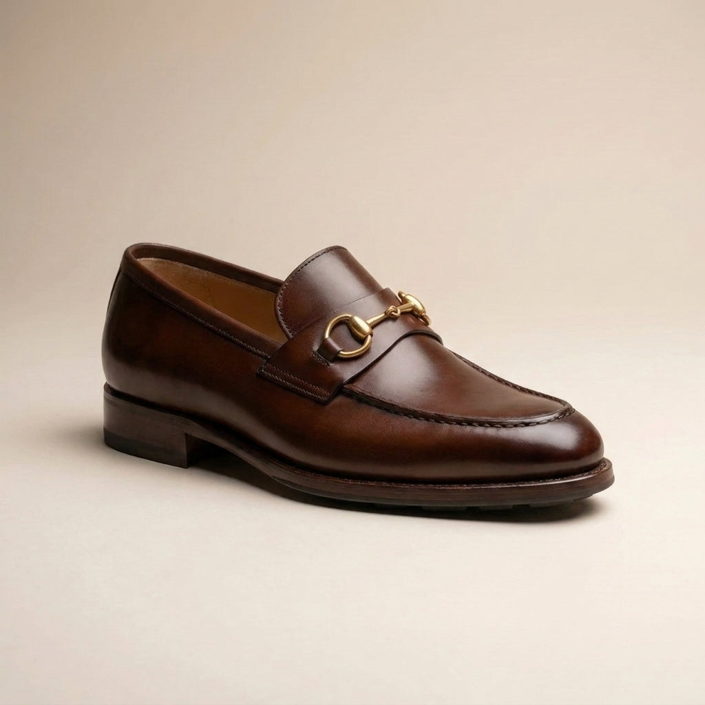 Burgundy Leather Solaro Horse Bit Loafer with Pebble Rubber Sole