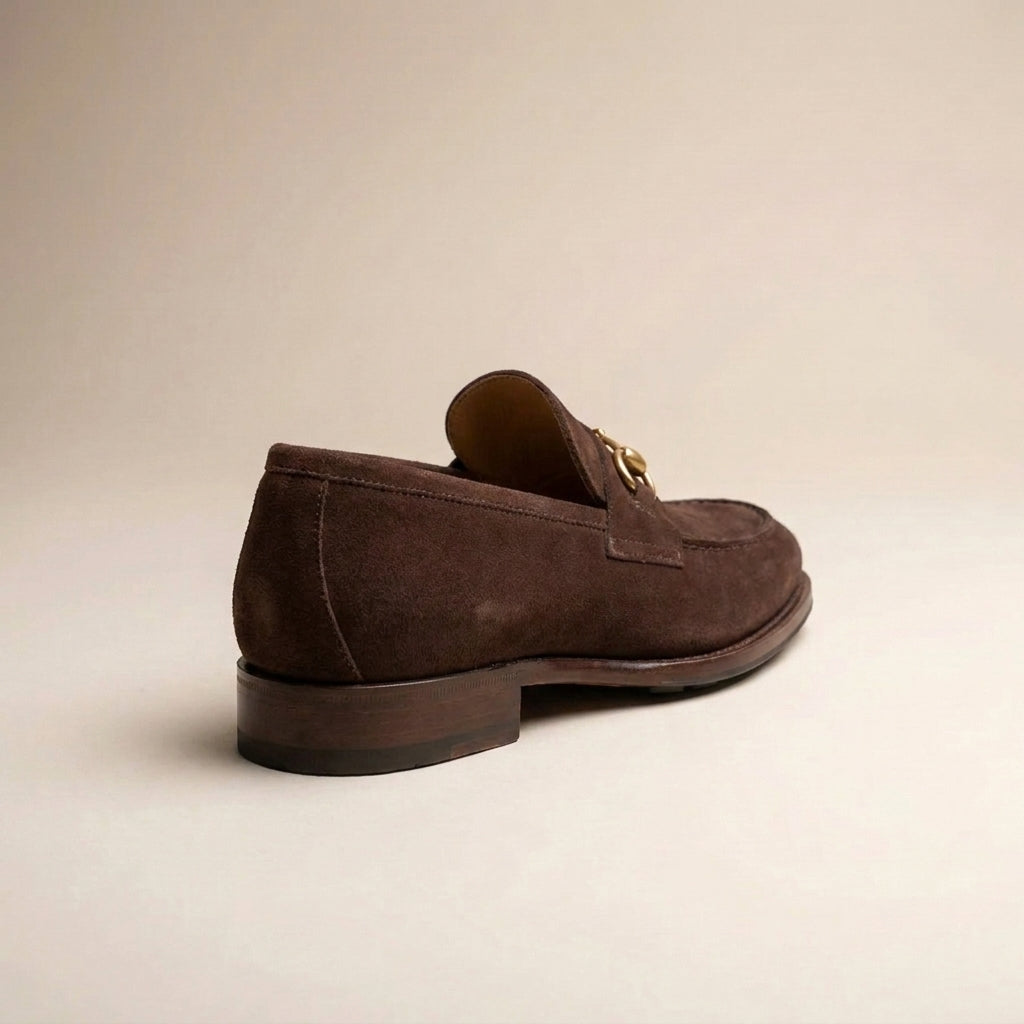 Burgundy Suede Solaro Horse Bit Loafer with Pebble Rubber Sole