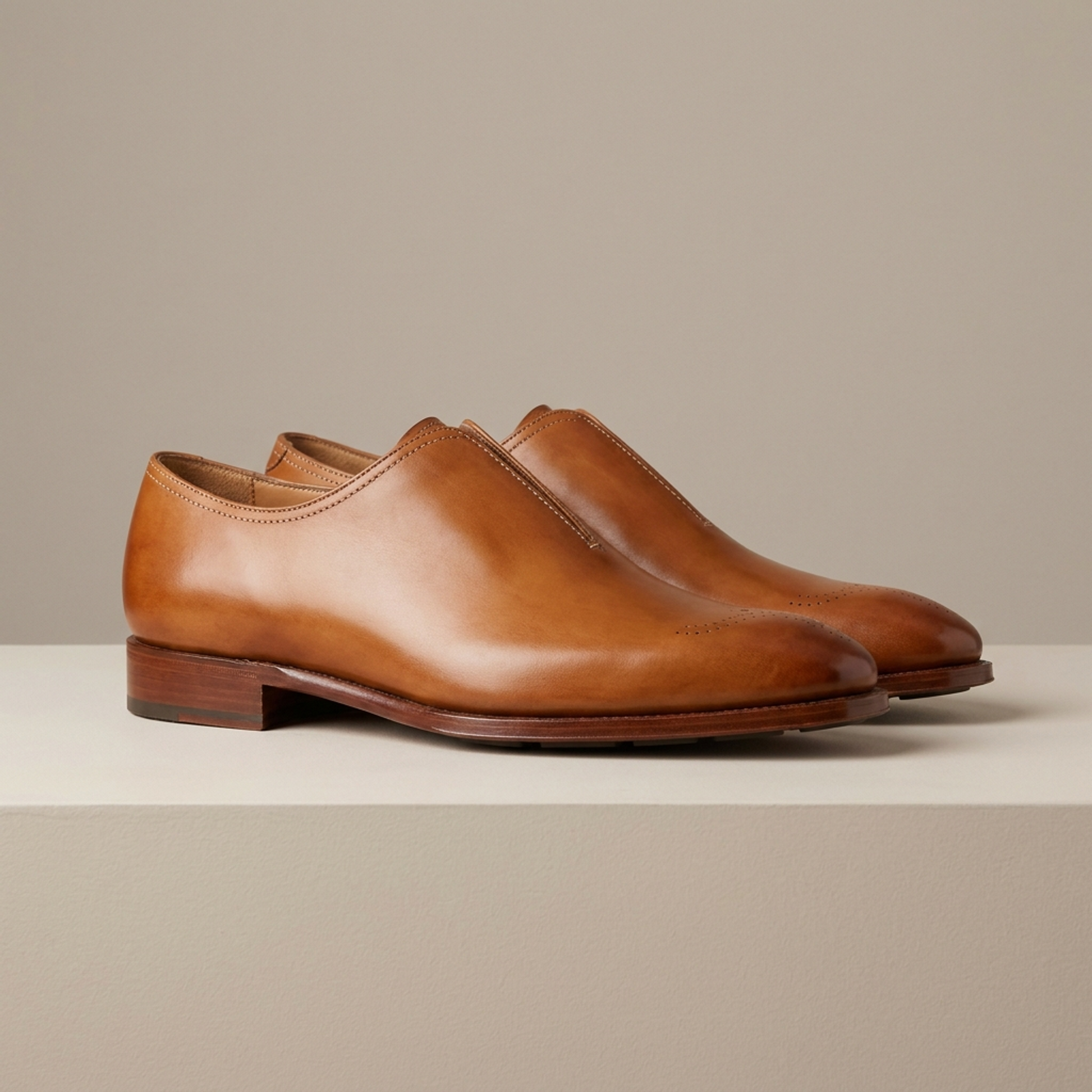 Tan Leather Libeccio Whole Cut Oxford with Natural Leather Sole