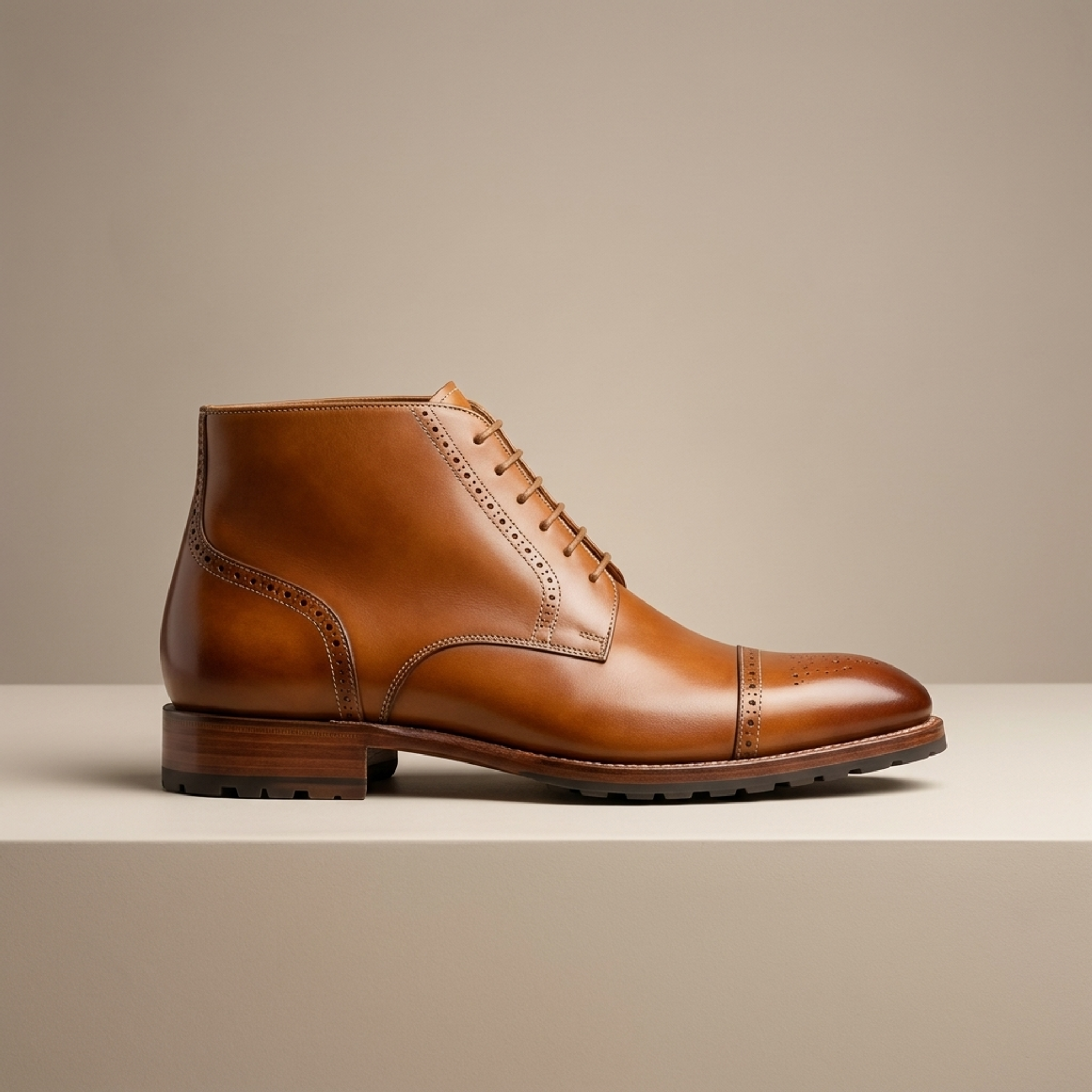 Height Increasing Tan Leather Scirocco Boot with Natural Leather Sole - 3 Inch Hidden Heel