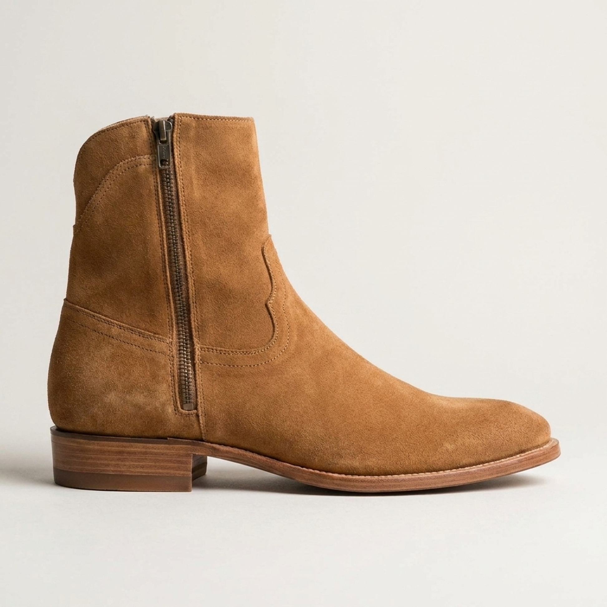 Height Increasing Tan Leather Scirocco Boot with Natural Leather Sole - 3 Inch Hidden Heel