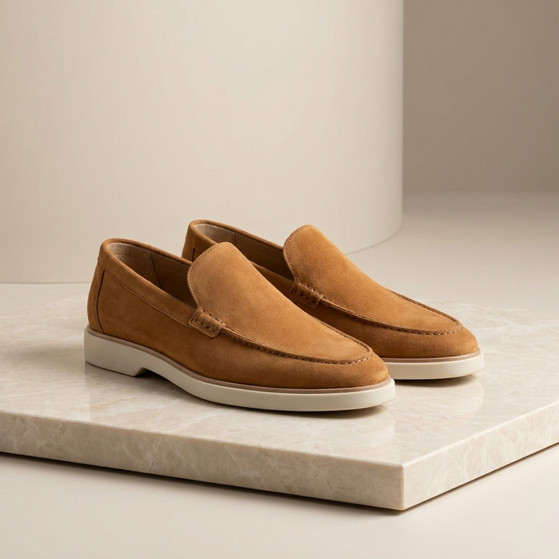 Tan Suede Mildew Loafer with White Yacht Sole
