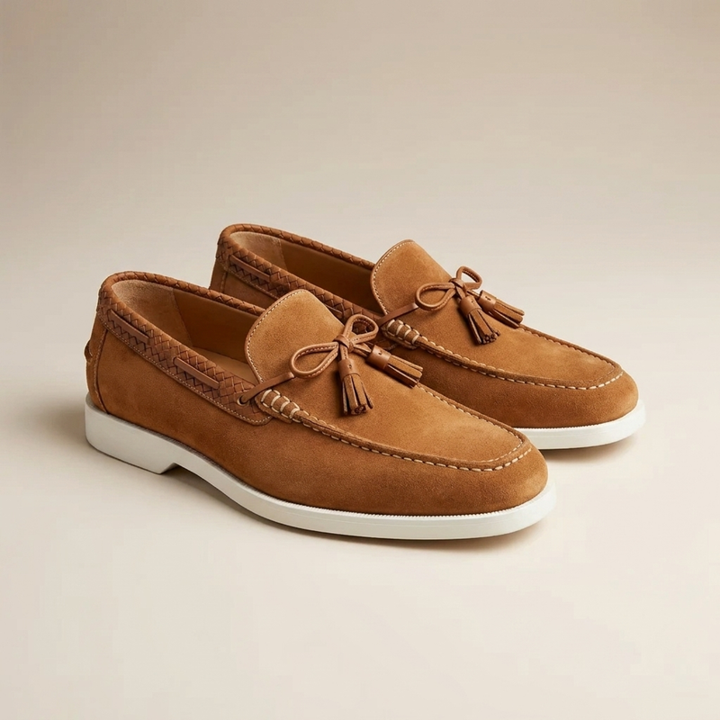 Tan Suede Mildew Loafer with White Yacht Sole