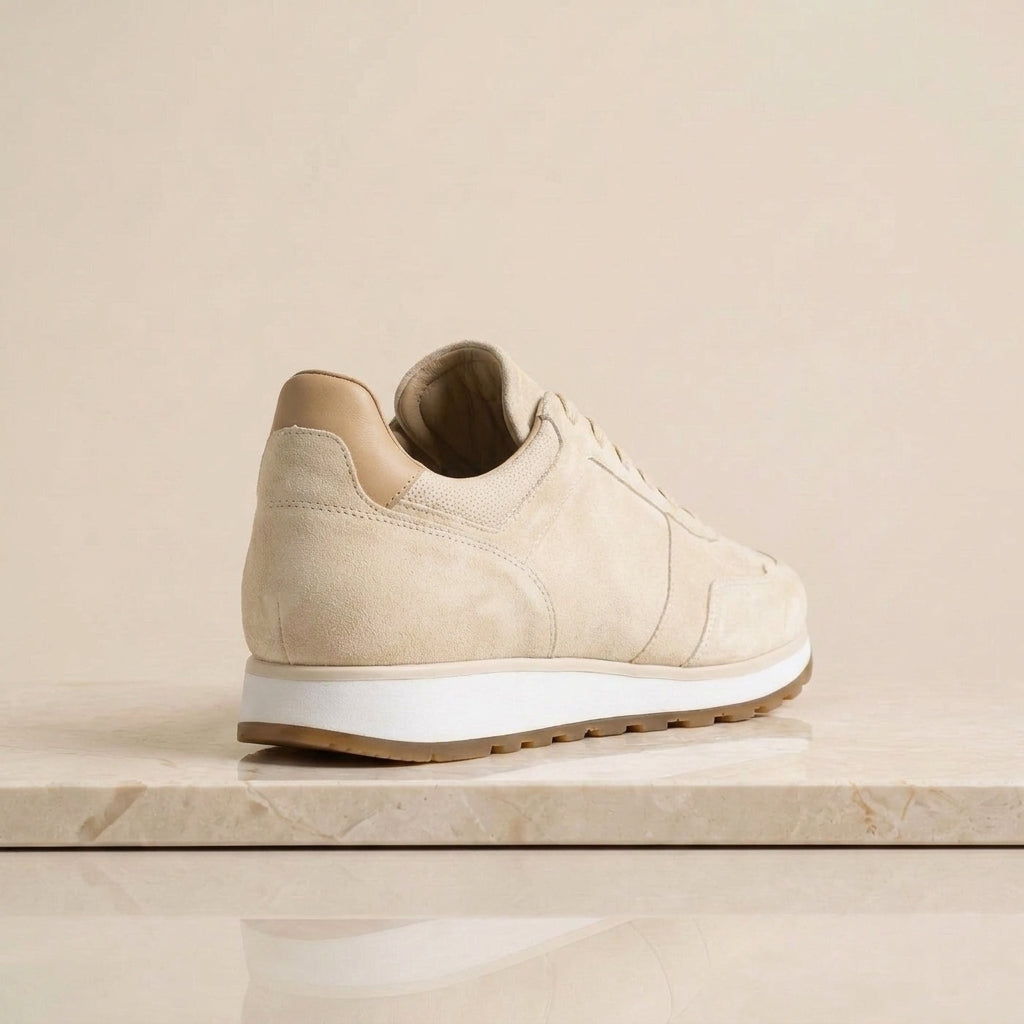 Height Increasing Cream Suede Cortona Suede Runner - 3 Inch Hidden Heel