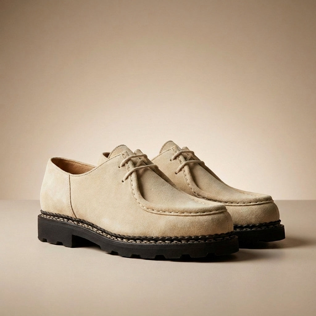 Cream Suede Levante Apron Moc-Toe Derby