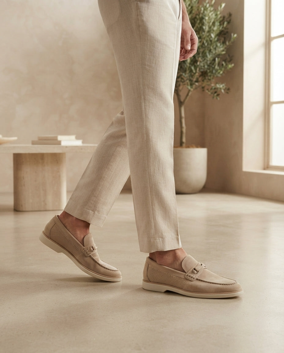 Height Increasing Beige Suede Mildew Loafer with White Yacht Sole - 3 Inch Elevator Shoes – lifestyle