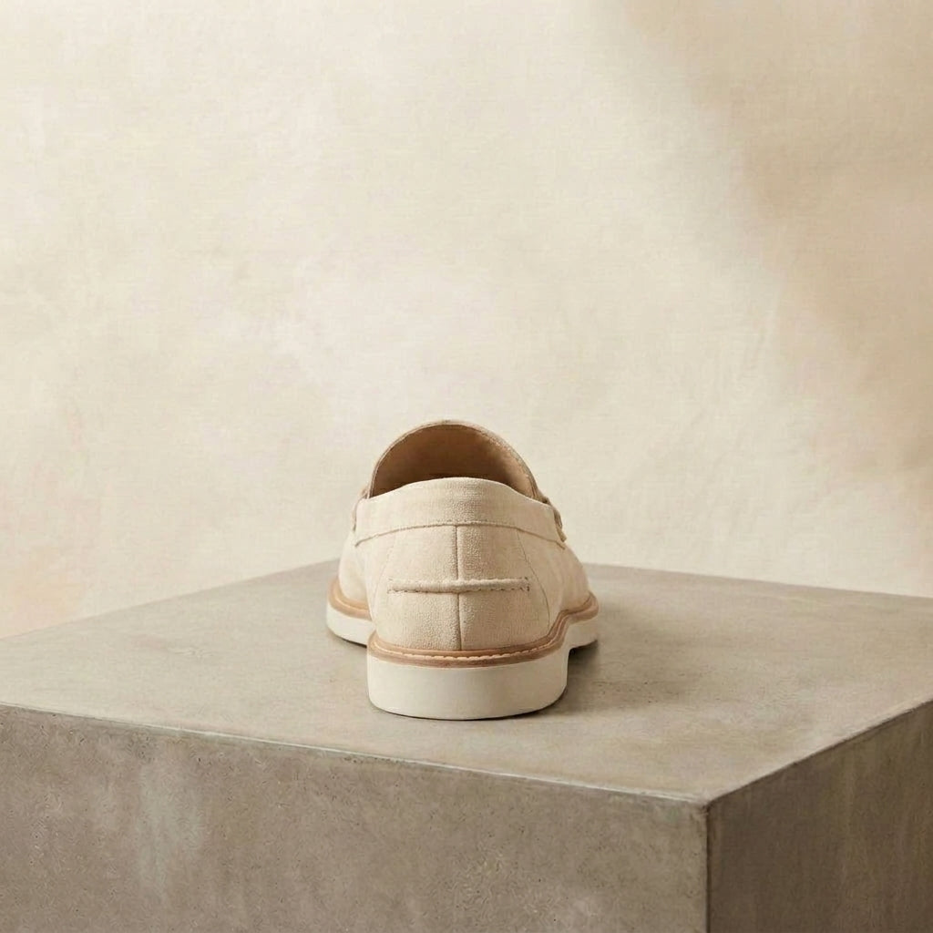 Cream Suede Zoagli Horse Bit Loafer with White Yacht Sole