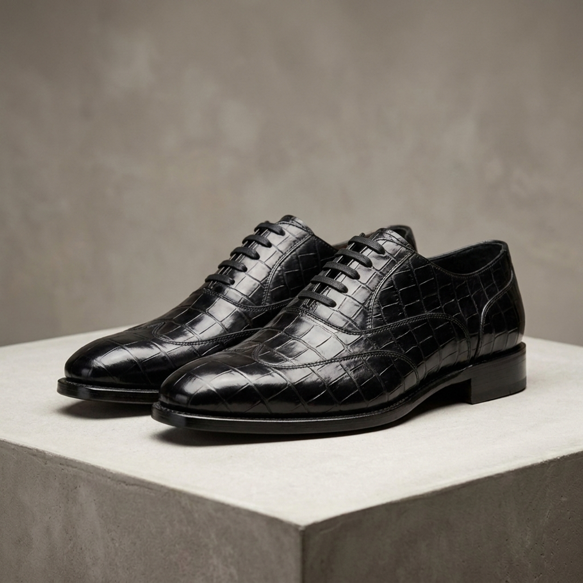 Black Crocodile-Print Leather Marmolada Cap-Toe Oxford