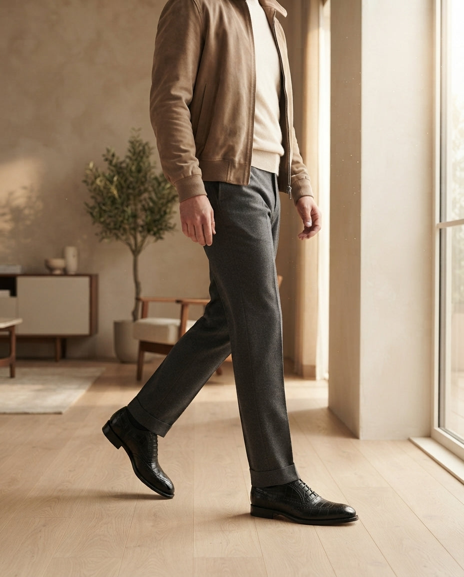 Height Increasing Black Crocodile-Print Leather Libeccio Oxford with Natural Leather Sole - 3 Inch Hidden Heel – lifestyle