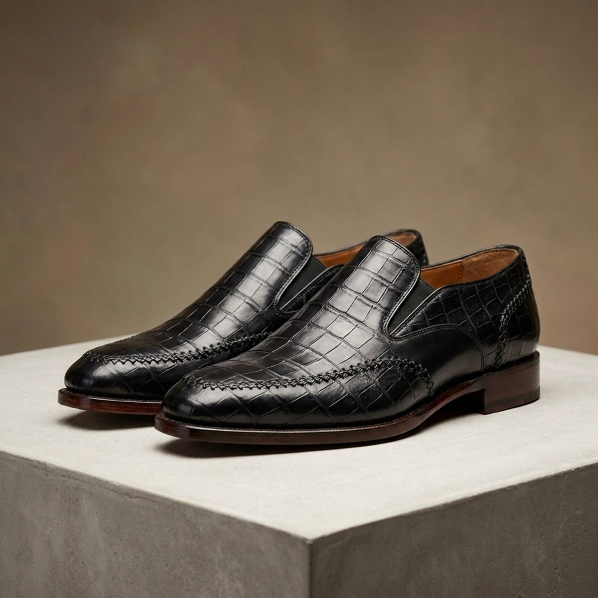 Black Crocodile-Print Leather Salaria Moc-Toe Loafer