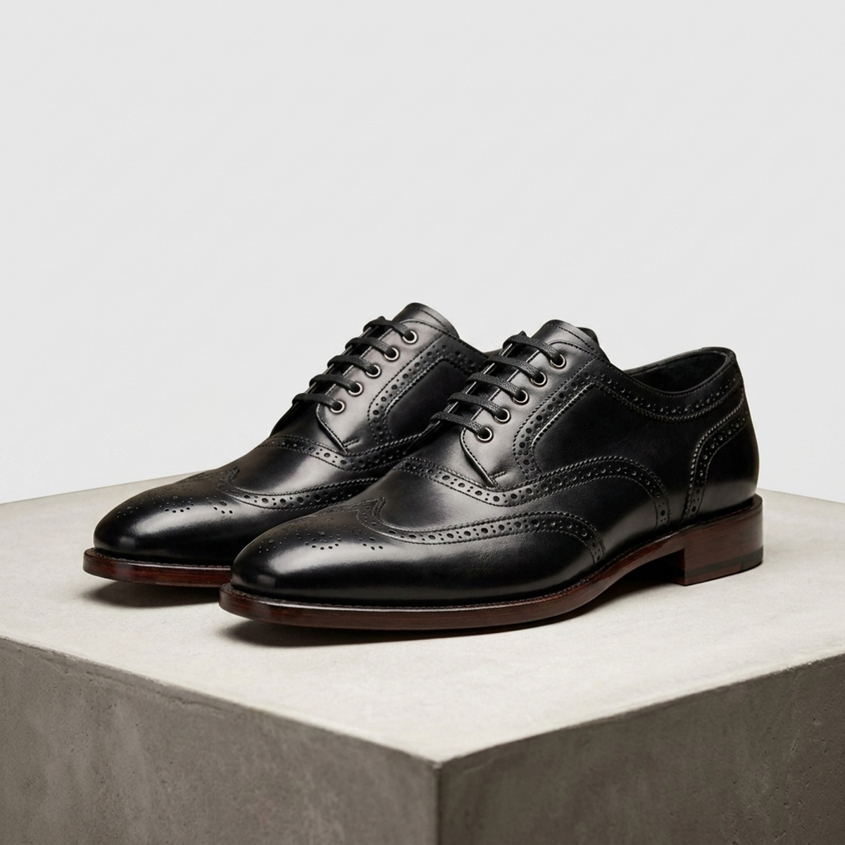Black Leather Gennargentu Wingtip Brogue Oxford