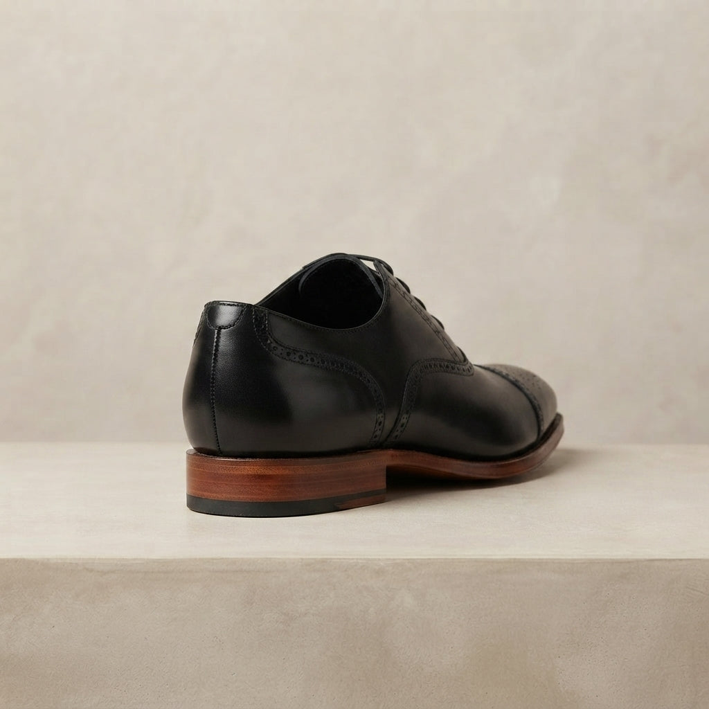 Black Leather Libeccio Oxford with Natural Leather Sole – heel view