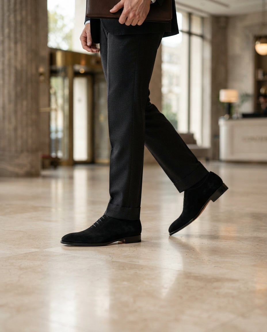 Black Leather Libeccio Whole Cut Oxford with Natural Leather Sole – lifestyle