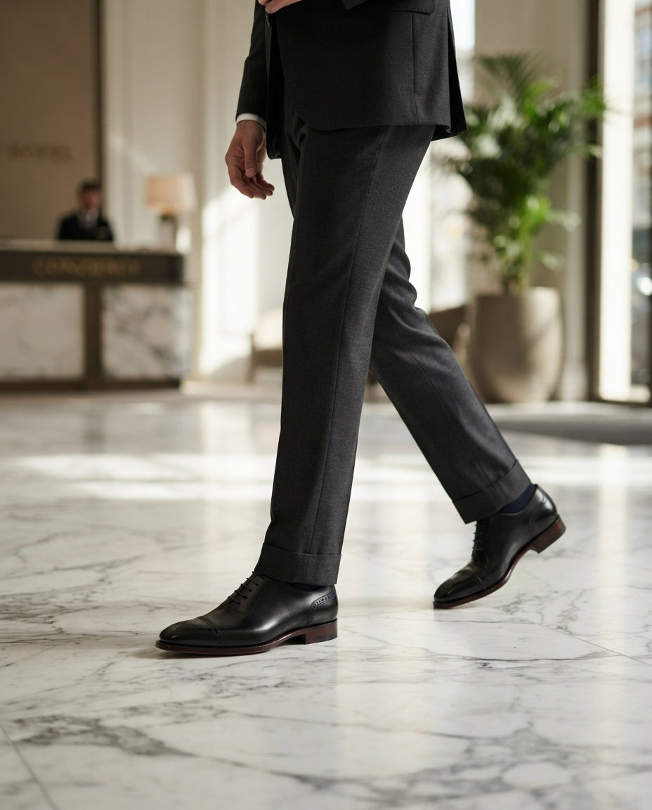 Black Leather Libeccio Whole Cut Oxford with Natural Leather Sole – lifestyle