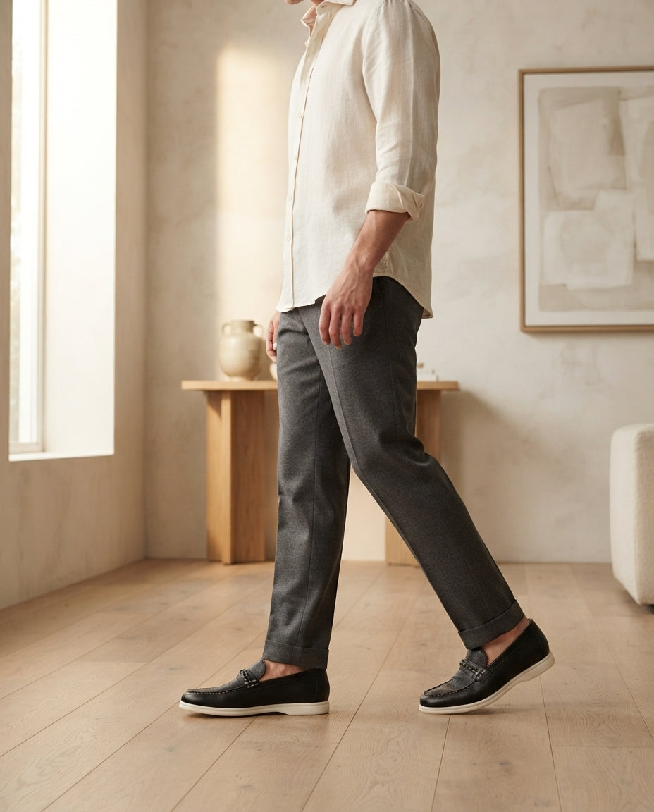 Height Increasing Black Leather Mildew Loafer with White Yacht Sole - 3 Inch Hidden Heel – lifestyle