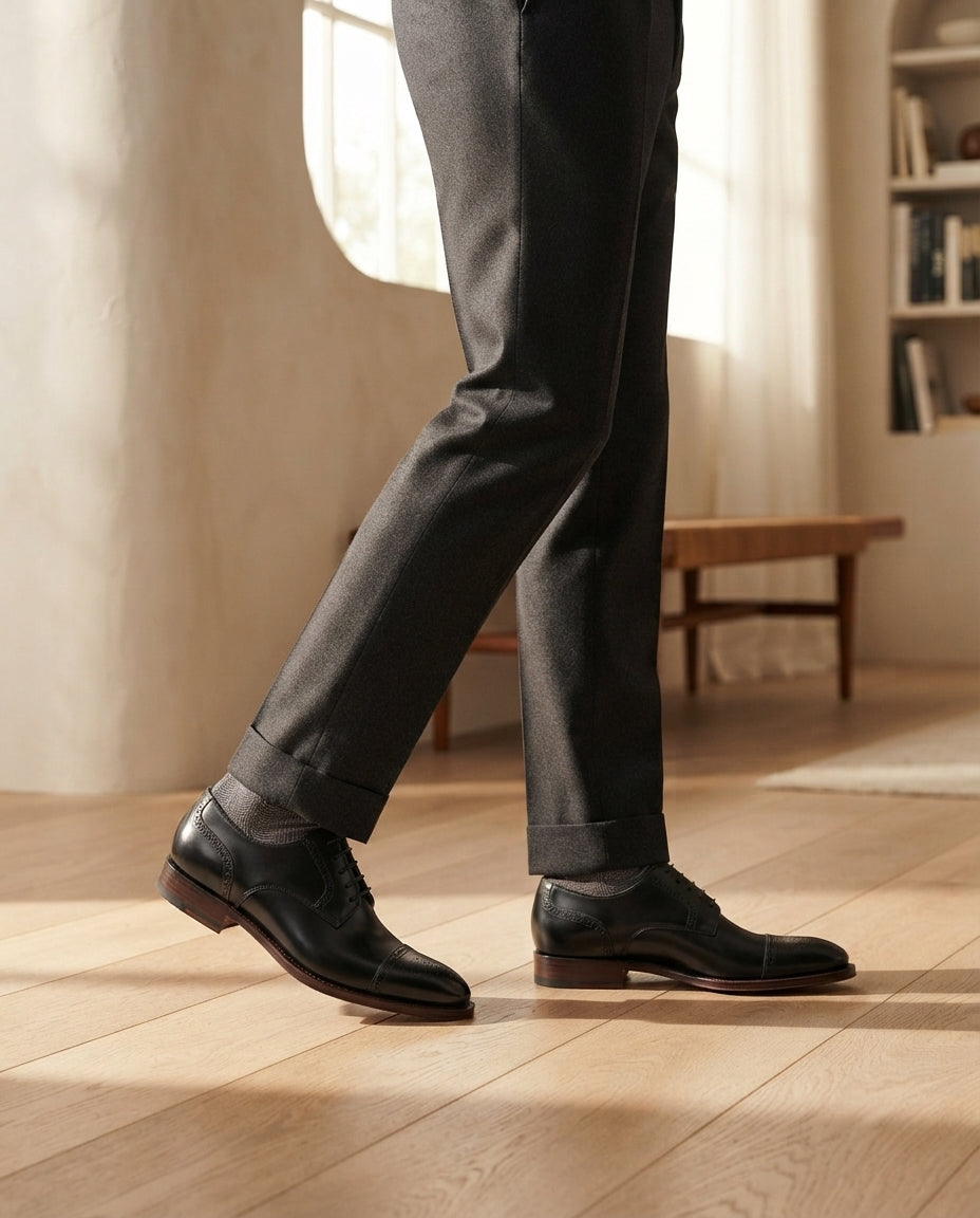 Height Increasing Black Leather Ostro Derby with Natural Leather Sole - 3 Inch Hidden Heel – lifestyle