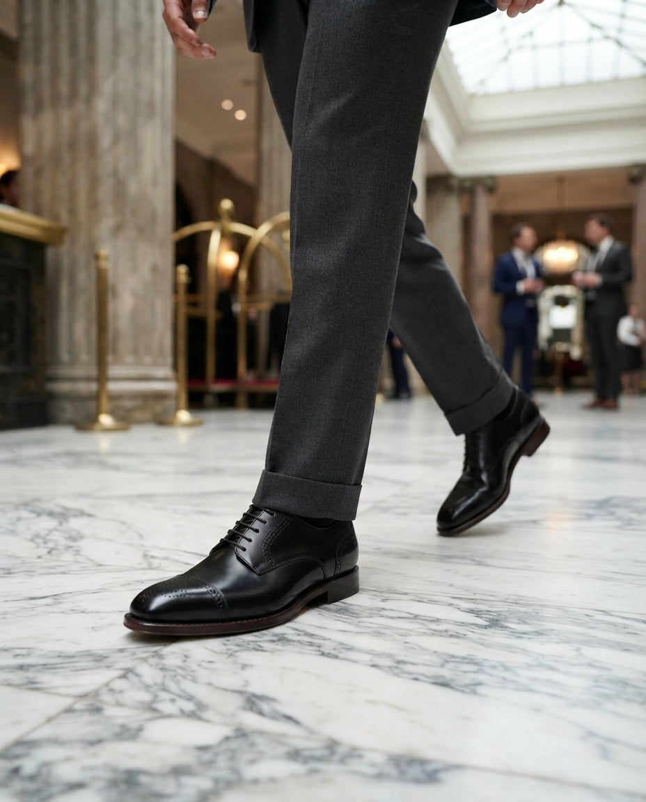 Black Leather Ostro Derby with Natural Leather Sole – lifestyle