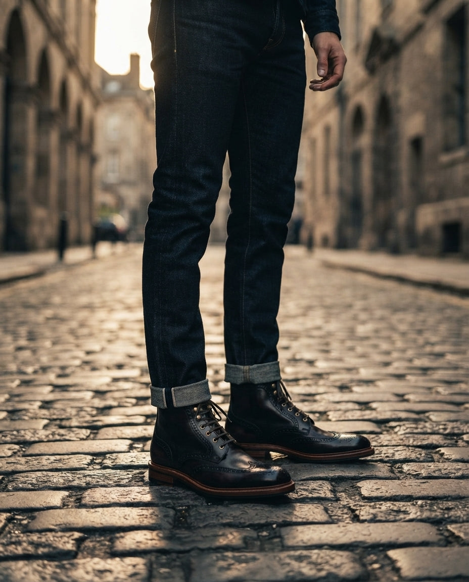 Black Leather Scirocco Boot with Natural Leather Sole – lifestyle
