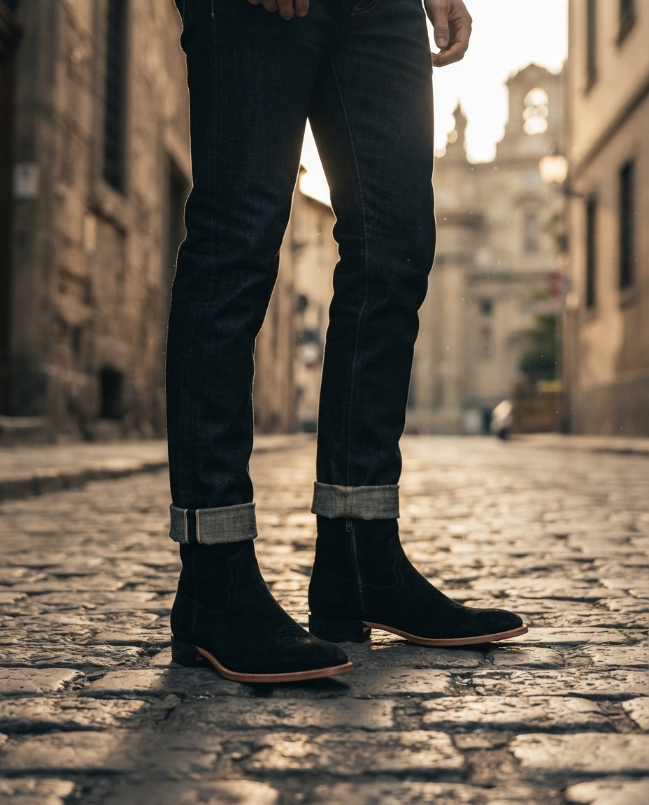 Height Increasing Black Leather Scirocco Boot with Natural Leather Sole - 3 Inch Hidden Heel – lifestyle