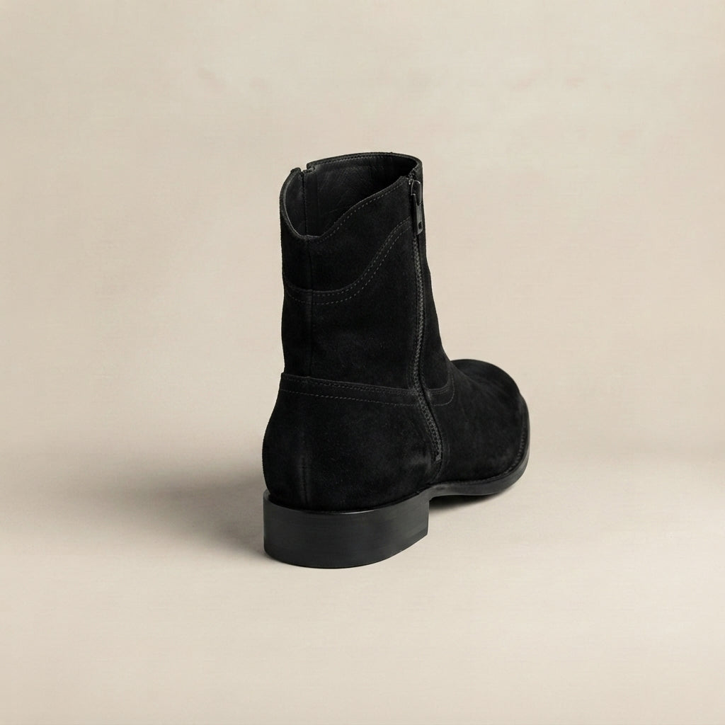 Black Leather Scirocco Boot with Natural Leather Sole – heel view