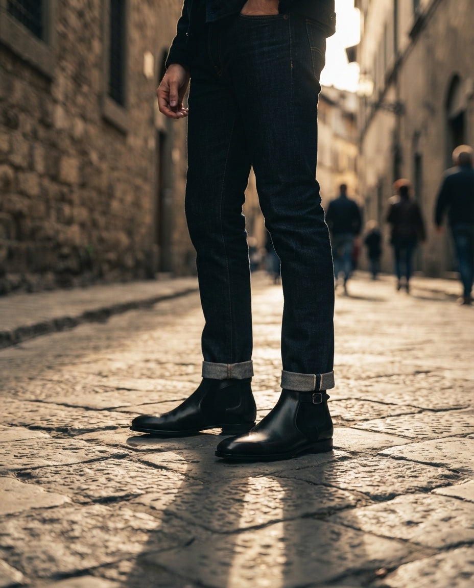 Height Increasing Black Leather Scirocco Boot with Natural Leather Sole - 3 Inch Hidden Heel – lifestyle