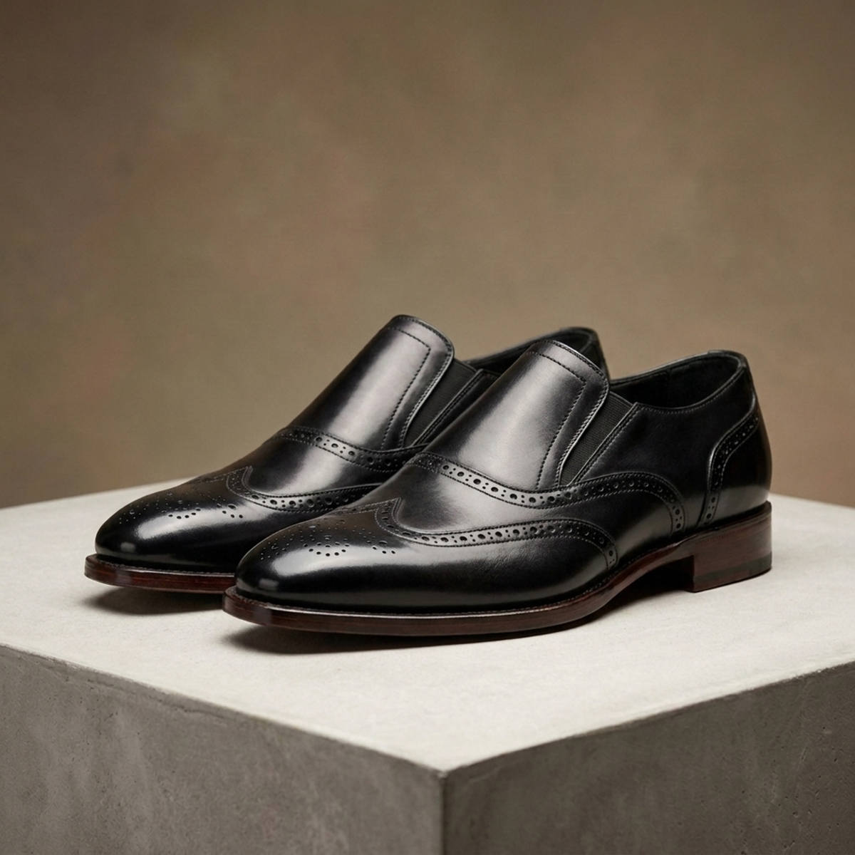 Black Leather Monviso Wingtip Slip-On