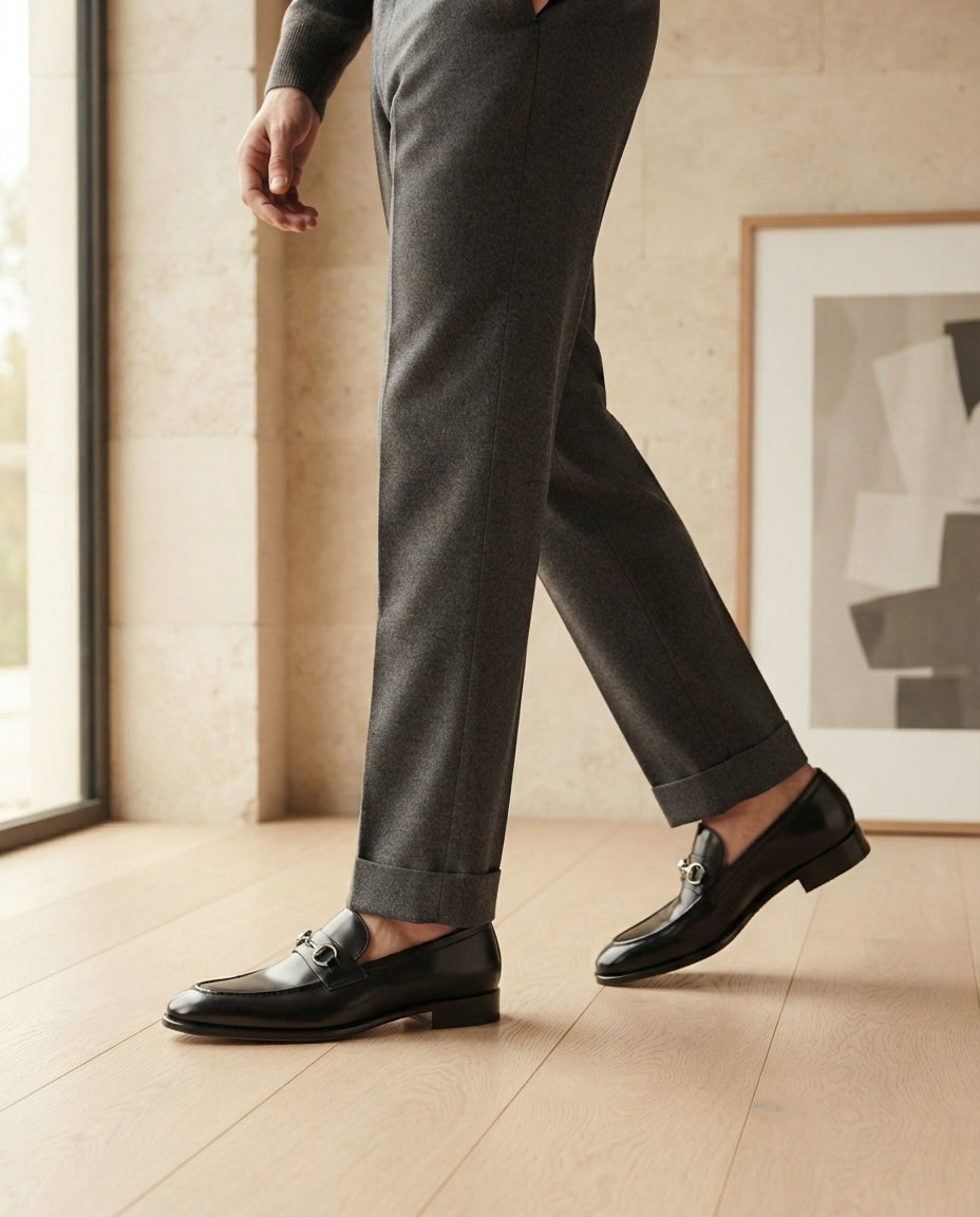 Height Increasing Black Leather Solaro Horse Bit Loafer with Natural Leather Sole - 3 Inch Hidden Heel – lifestyle