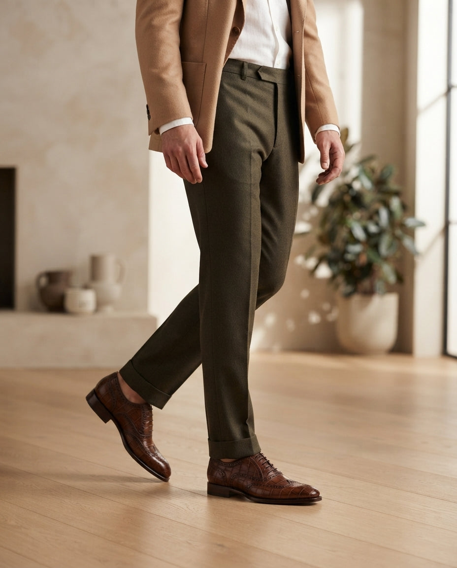 Height Increasing Brown Crocodile-Print Leather Libeccio Oxford with Natural Leather Sole - 3 Inch Hidden Heel – lifestyle