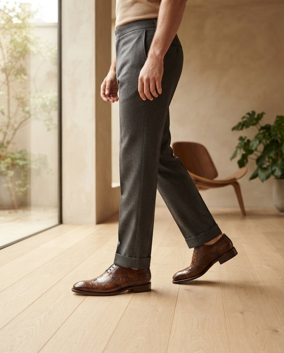Height Increasing Brown Crocodile-Print Leather Libeccio Whole Cut Oxford with Natural Leather Sole - 3 Inch Hidden Heel – lifestyle