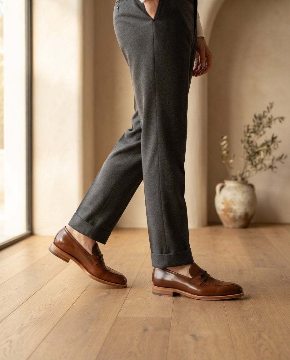 Height Increasing Brown Leather Garbin Penny Loafer with Natural Leather Sole - 3 Inch Hidden Heel – lifestyle