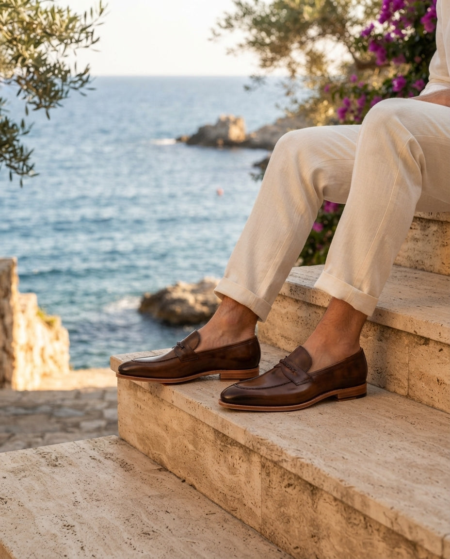 Brown Leather Garbin Penny Loafer with Natural Leather Sole – lifestyle