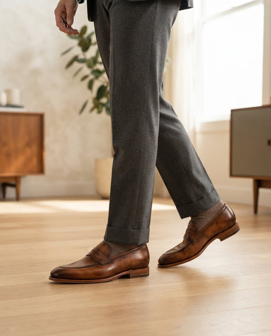 Height Increasing Brown Leather Garbin Cap-Toe Brogue Oxford with Natural Leather Sole - 3 Inch Hidden Heel – lifestyle